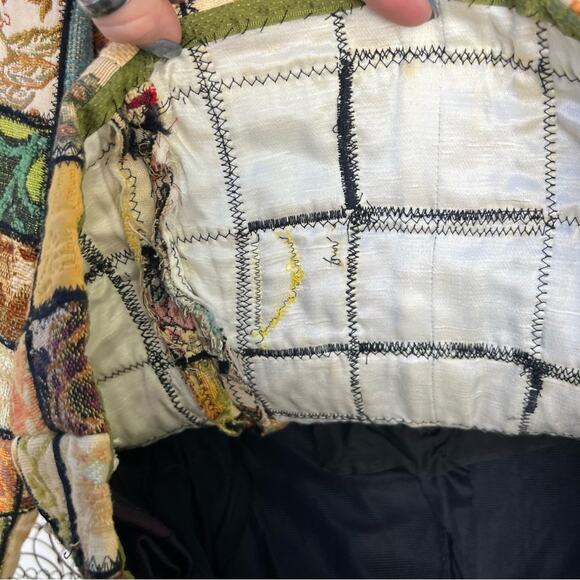 Vintage Tapestry Upholstery Patchwork Stained Glass Mosaic Floral Quilt Blazer - Picture 8 of 15